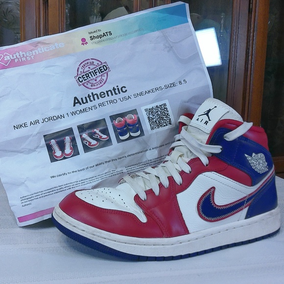 EC Nike Air Jordan 1 Retro ‘USA’ Mid SE Sneakers Woman’s Sz US 8.5/EU 40 - Picture 2 of 12